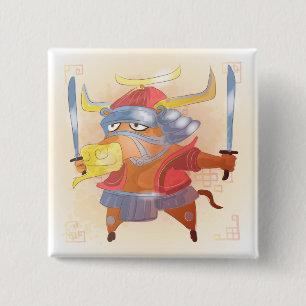 Badge Carré 5 Cm Aquarelle année du bœuf, Samouraï