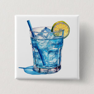 Badge Carré 5 Cm Aquarelle Blue Lagoon Cocktail