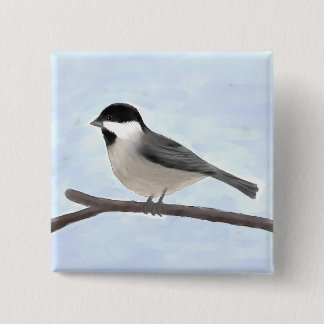 Badge Carré 5 Cm Aquarelle Bouton de chickadee à couvercle noir