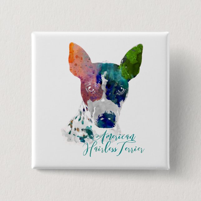 Badge Carré 5 Cm Aquarelle Buton d'AHT (Devant)