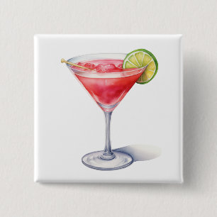 Badge Carré 5 Cm Aquarelle Cocktail cosmopolite Boisson