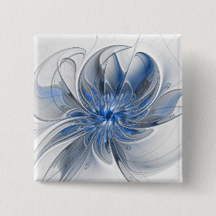 Badge Carré 5 Cm Aquarelle gris bleu Abstrait Fractal Art Flower
