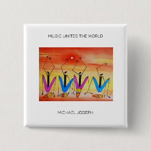 Badge Carré 5 Cm Aquarelle Kenya Art africain, Festival d'été