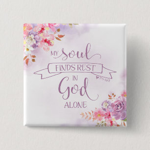 Badge Carré 5 Cm Aquarelle Mon Âme Trouve Le Repos, Ps 62:1