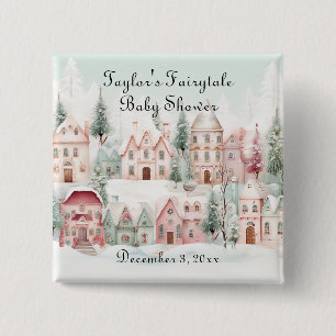 Badge Carré 5 Cm Aquarelle rose de la Monnaie Baby shower d'hiver F