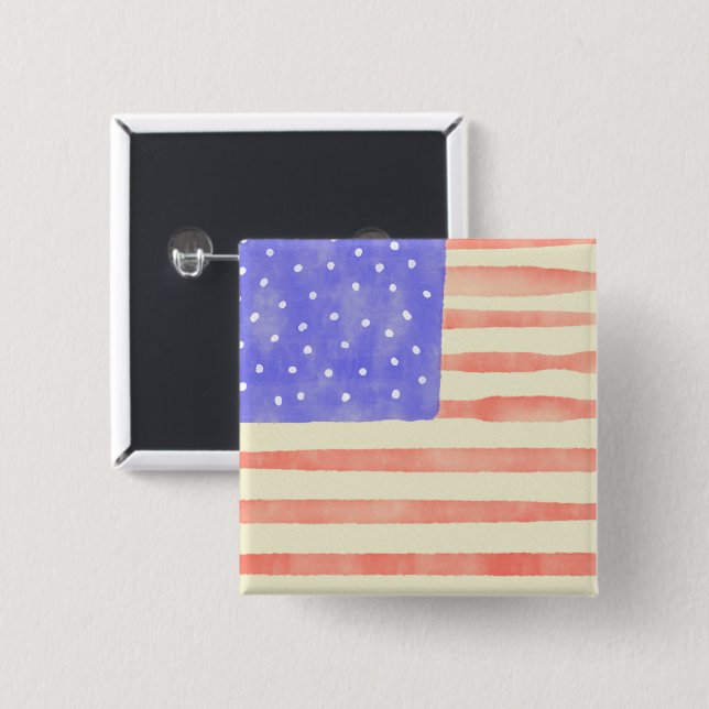 Badge Carré 5 Cm Aquarelle rustique USA drapeau américain (Devant & derrière)