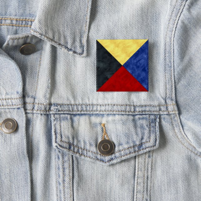 Badge Carré 5 Cm Aquarelle Signal nautique Pavillon maritime (En situation)