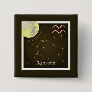 Badge Carré 5 Cm Aquarius January 21 to Février 18 Buttons