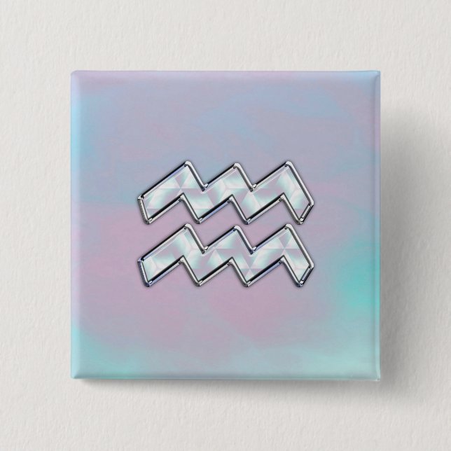 Badge Carré 5 Cm Aquarius Zodiac on Mother of Pearl Style (Devant)