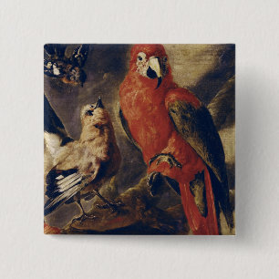 Badge Carré 5 Cm Ara et bouvreuil