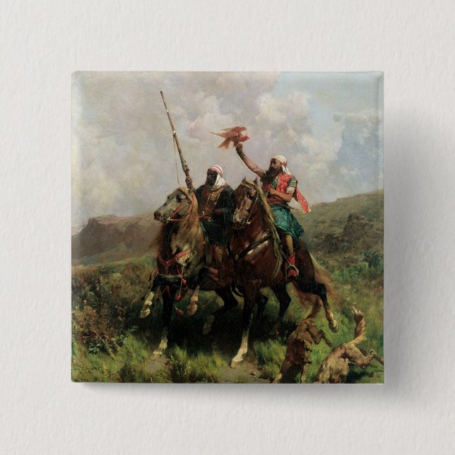 Badge Carré 5 Cm Arabes avec un faucon (Devant)