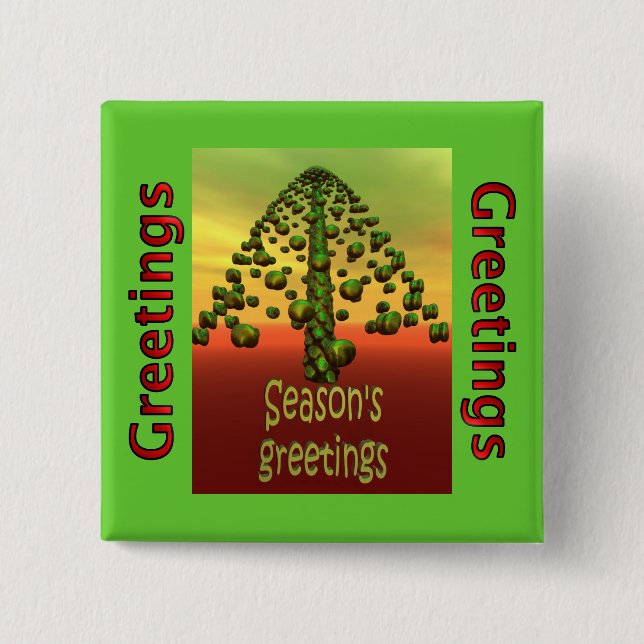 Badge Carré 5 Cm arbre 3D vert brillant (Devant)
