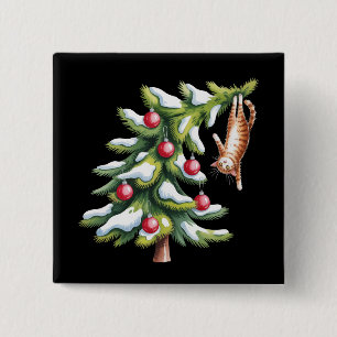 Badge Carré 5 Cm Arbre à chat orange Noël Chats Amour Famille Xmas
