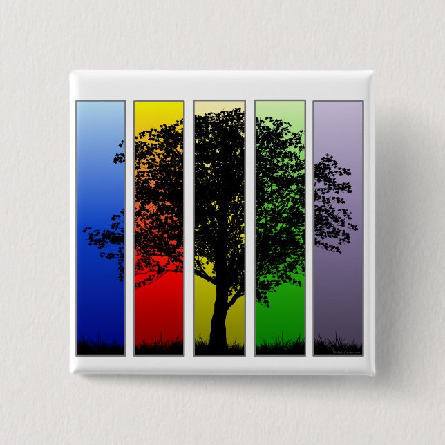 Badge Carré 5 Cm Arbre arc-en-ciel Pop Art (Devant)