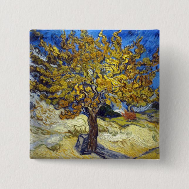 Badge Carré 5 Cm Arbre de mûrier de Van Gogh Impressionnisme Art (Devant)