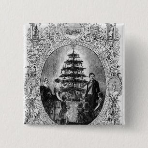 Badge Carré 5 Cm Arbre de Noël au château de Windsor, 1848