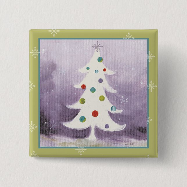 Badge Carré 5 Cm Arbre de Noël blanc (Devant)
