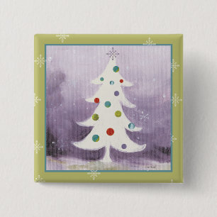 Badge Carré 5 Cm Arbre de Noël blanc