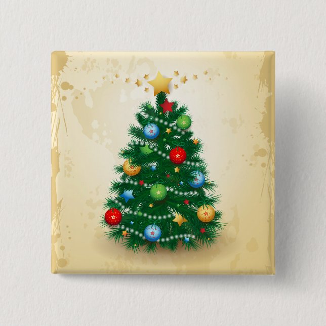 Badge Carré 5 Cm Arbre de Noël, bouton (Devant)