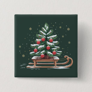 Badge Carré 5 Cm Arbre de Noël de vacances traîneau flocons de neig