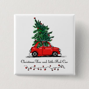 Badge Carré 5 Cm Arbre de Noël et peu de voiture rouge