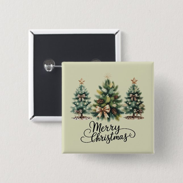 Badge Carré 5 Cm Arbre de Noël joyeux léopard Coquette Bow Noël (Devant & derrière)