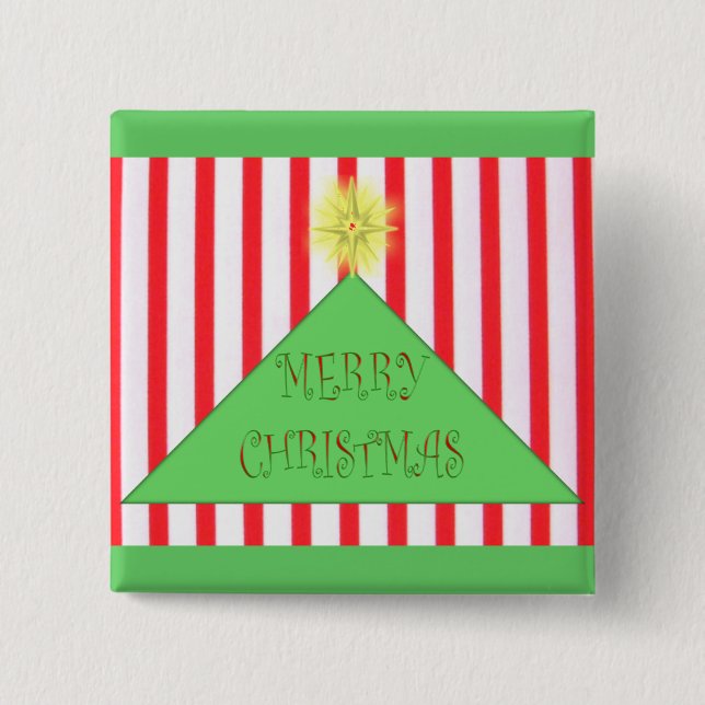 Badge Carré 5 Cm Arbre de Noël Joyeux rayé (Devant)