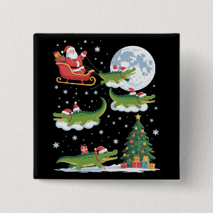 Badge Carré 5 Cm Arbre de Noël lumineux drôle Santa montant un alli