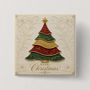 Badge Carré 5 Cm Arbre de Noël orné d'émail doré