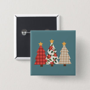 Badge Carré 5 Cm Arbre de Noël Patchwork Vintage Carreaux Rouges Fê
