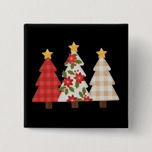 Badge Carré 5 Cm Arbre de Noël Patchwork Vintage Mignon Vacances