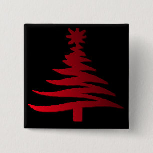 Badge Carré 5 Cm Arbre de Noël Rouge