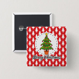 Badge Carré 5 Cm Arbre de Noël sur le Motif des pins rouges - Joyeu