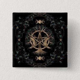 Badge Carré 5 Cm Arbre de vie Pentagram Moon Ornement