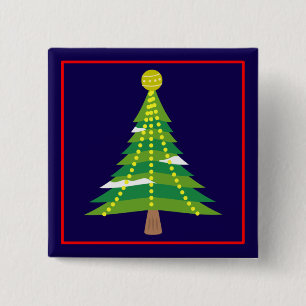 Badge Carré 5 Cm Arbre d'hiver de Noël avec lumières-15044