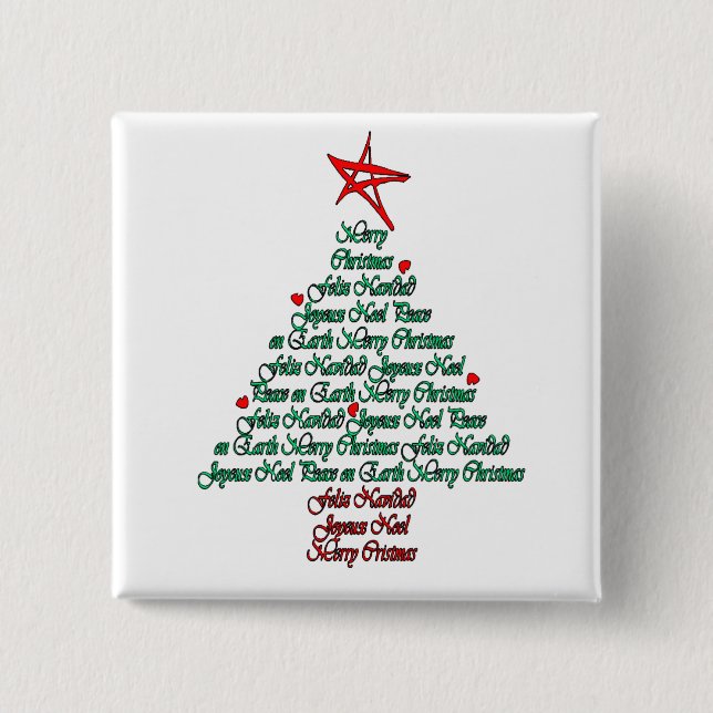 Badge Carré 5 Cm Arbre natal de Feliz de carte multilingue de (Devant)