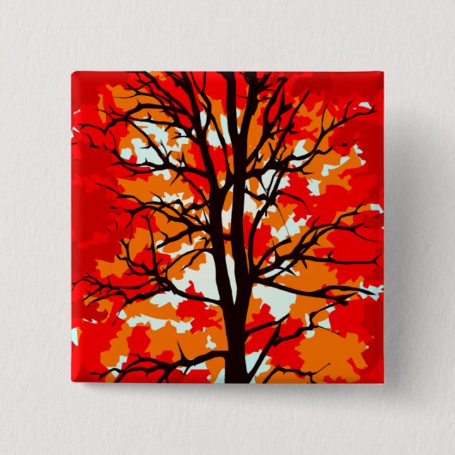 Badge Carré 5 Cm Arbre rouge (Devant)
