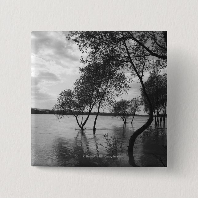 Badge Carré 5 Cm Arbres dans le lac (Devant)