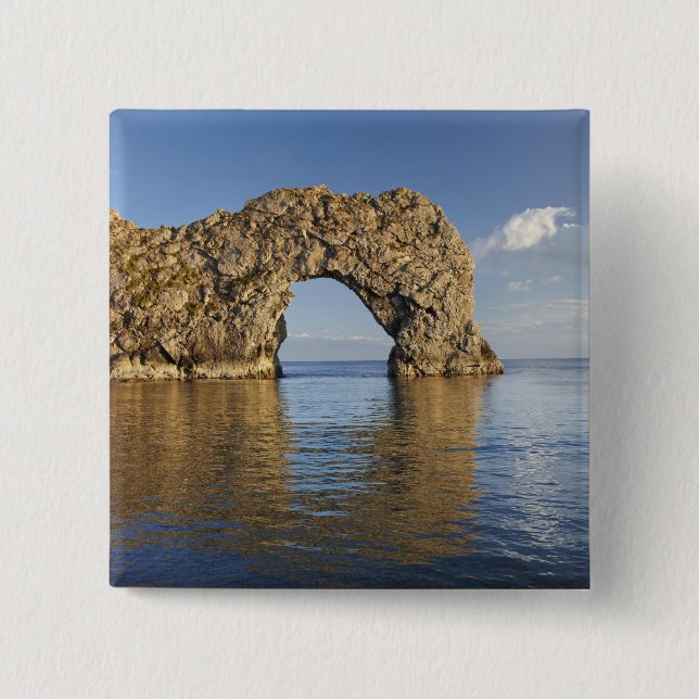 Badge Carré 5 Cm Arc de Durdle Door, Côte Jurassique Patrimoine Mon (Devant)