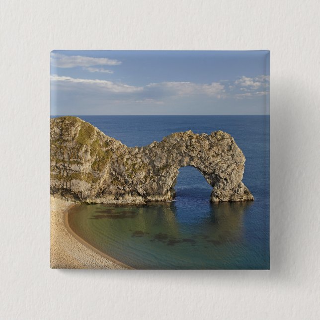 Badge Carré 5 Cm Arc de Durdle Door, Côte Jurassique Patrimoine Mon (Devant)