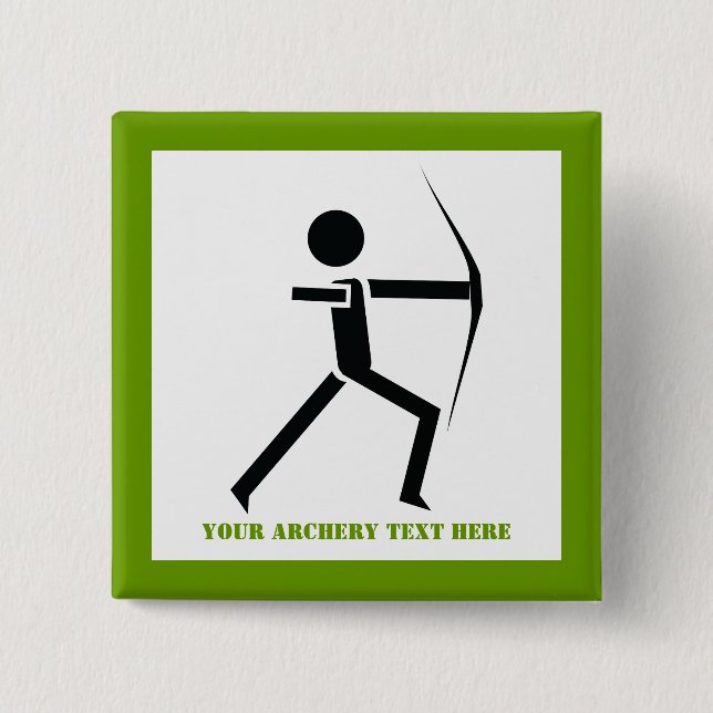 Badge Carré 5 Cm Archer avec son arc noir, tir à l'arc vert coutume (Devant)