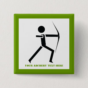 Badge Carré 5 Cm Archer avec son arc noir, tir à l'arc vert coutume