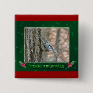Badge Carré 5 Cm Ardoise Grey Nuthatch Noël Songbird Noël