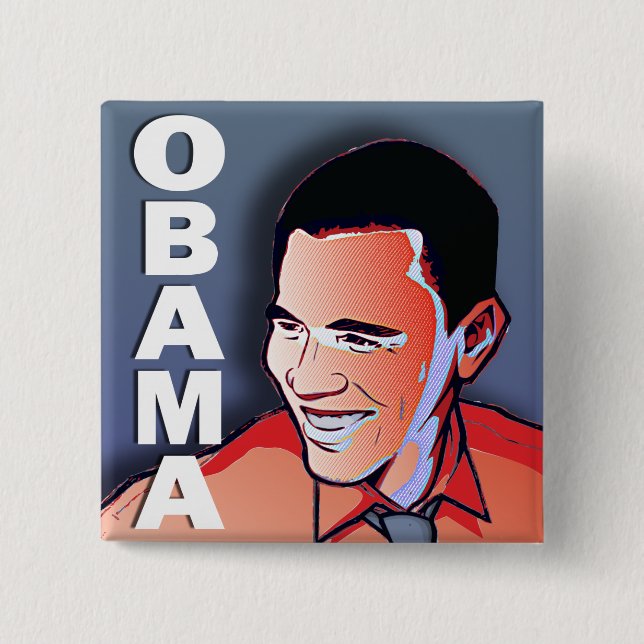 Badge Carré 5 Cm Argent de Barack Obama (Devant)