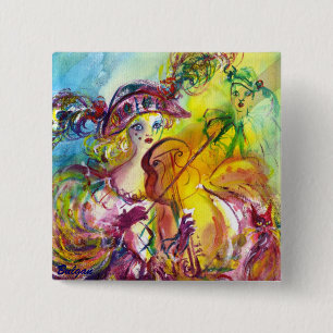 Badge Carré 5 Cm ARLECCHINA VIOLINIST / Soirée Carnaval vénitien