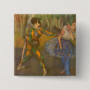 Badge Carré 5 Cm Arlequin et Columbine par Edgar Degas Art Vintage