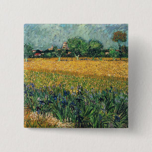 Badge Carré 5 Cm Arles avec Irises Van Gogh Art
