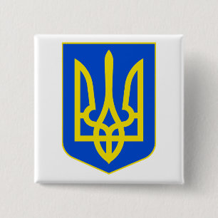 Badge Carré 5 Cm Armoiries d'Ukraine Trident d'Or Beaux-Arts