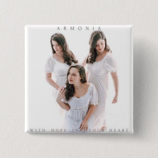 Badge Carré 5 Cm Armonia "Avec l'Espoir dans votre coeur" Pin (Devant)