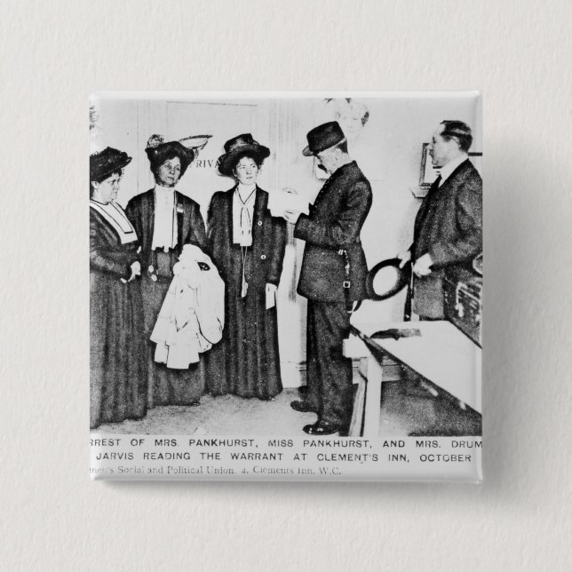 Badge Carré 5 Cm Arrestation de Mme Pankhurst (Devant)